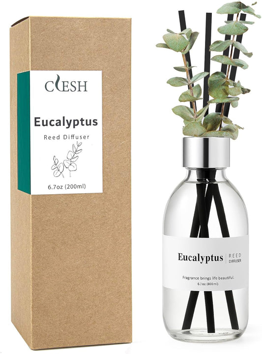 Clesh Reed Diffuser Set, 6.7 oz Eucalyptus Scented Diffuser with Sticks, Home Fragrance Reed Diffuser for Bathroom Shelf Decor