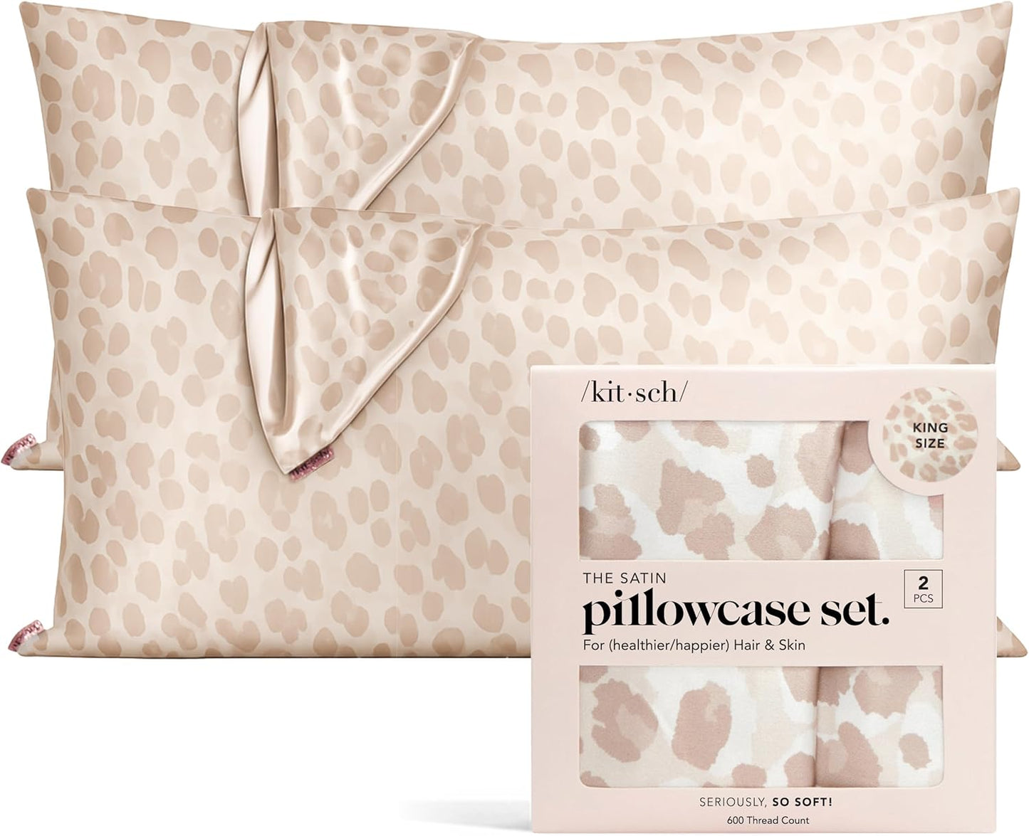 Kitsch Satin Pillowcase, Softer Than Silk Pillow Cases, Cooling Pillow Covers, King Size Pillow Cases Set of 2, Satin Pillowcase with Zipper for Hair, Skin & Quality Sleep, 19"x36" Leopard, 2pcs