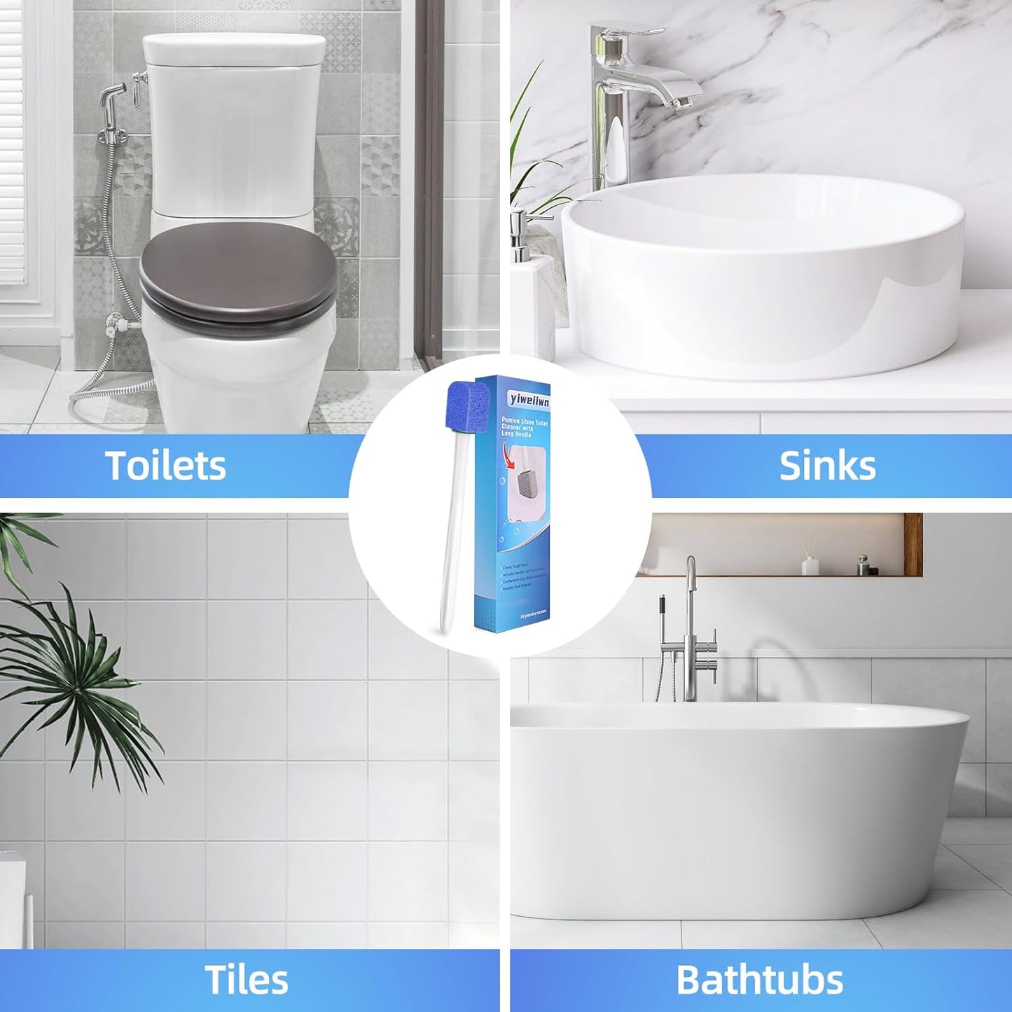 Pumice Stone Toilet Cleaner with Long Handle Pumice Stone Cleaner Rust and Grease Stain Clean Suitable for Toilet Bathroom Kitchen Sink BBQ 2 Handle and 10 Pumice Stones(Blue)