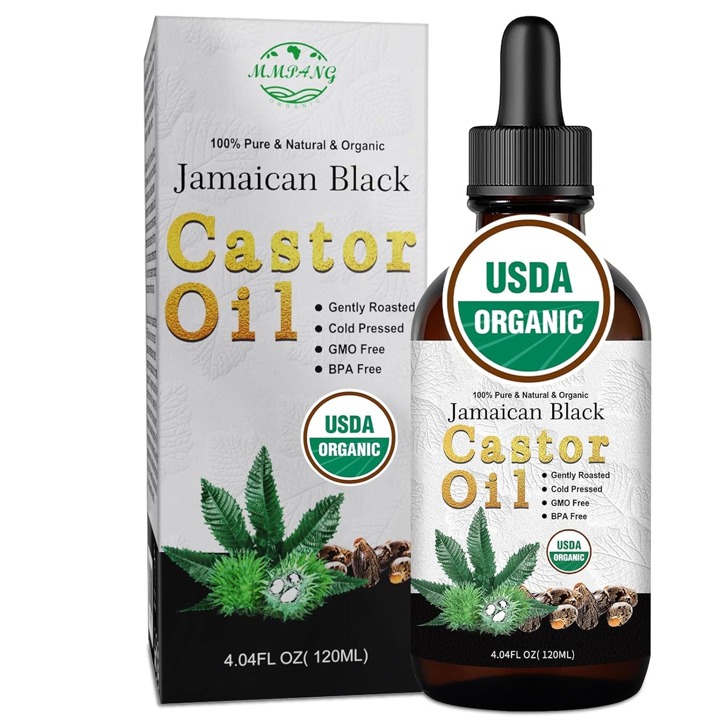 Jamaican Black Castor Oil - USDA Certified Organic Cold Pressed Hexane Free Unrefined, Natural Hair Oil For Treatment Scalp, Growth Hair Eyelashes Eyebrows (4oz/120ml Glass Bottle)