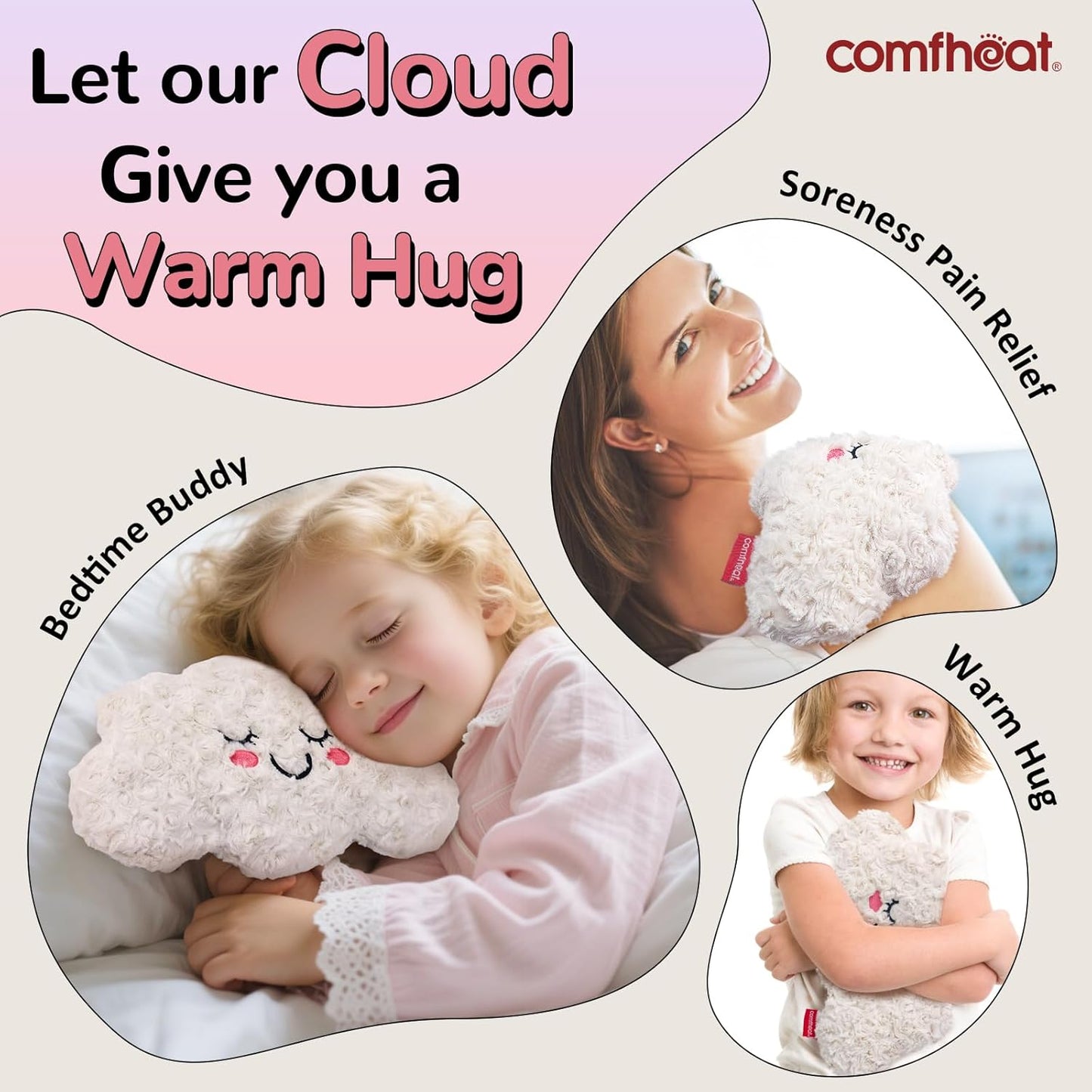 Microwave Unscented Heating Pad for Pain Relief, Moist Heat Pack Hot Compress for Period Cramps, Shoulder, Muscles, Cute Cloud Plush Heating Pad, Gift for Girl Women Kids, with Washable Cover