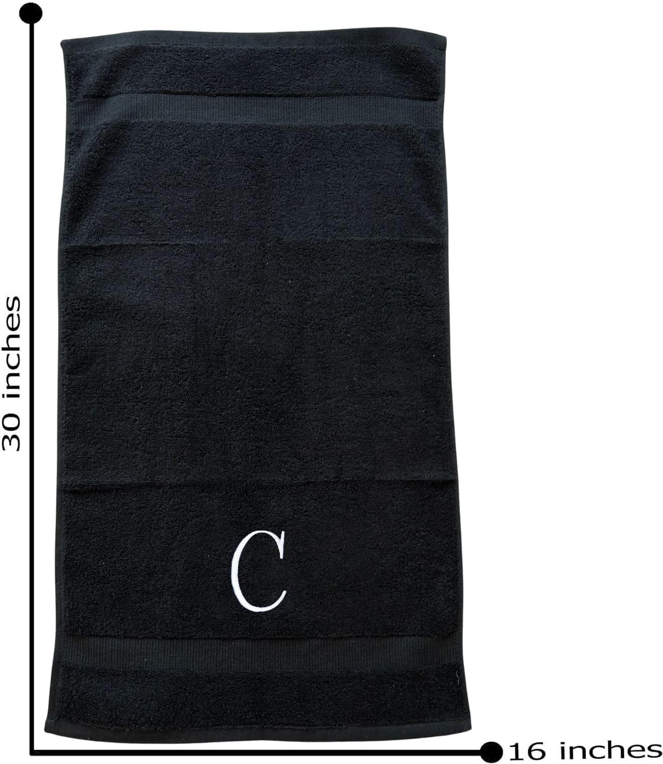 Black Initial Hand Towel for Bathroom - Monogrammed Luxury Hotel Quality Decorative Embroidered Towel for Powder Room, Spa - GOTS Organic Certified - Pack of 2 - Letter C
