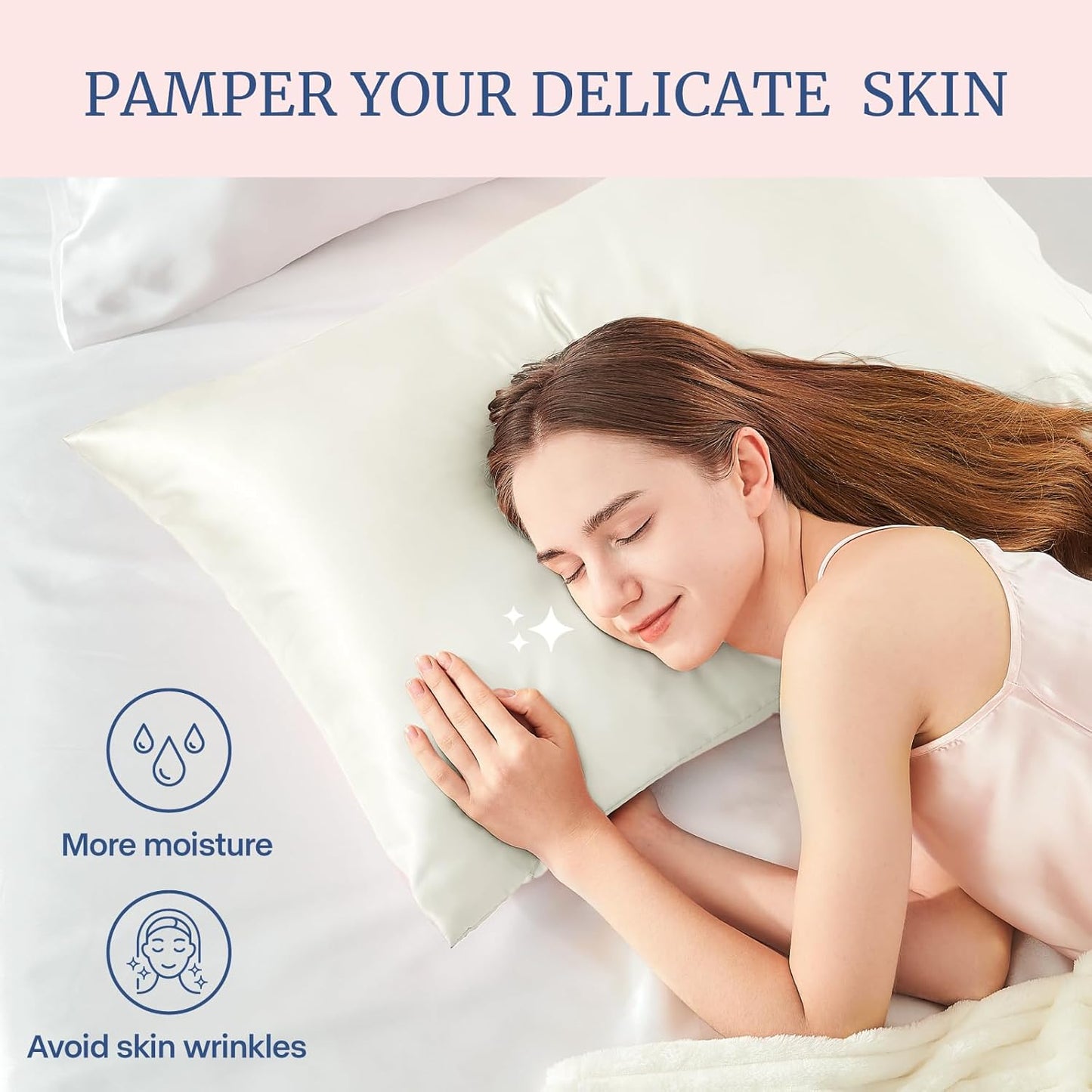 BEDELITE Satin Pillowcase for Hair and Skin, Super Soft and Cooling Similar to Silk Pillow Cases 2 Pack with Envelope Closure, Gift for Women Men(20"x36" King Size, Ivory)