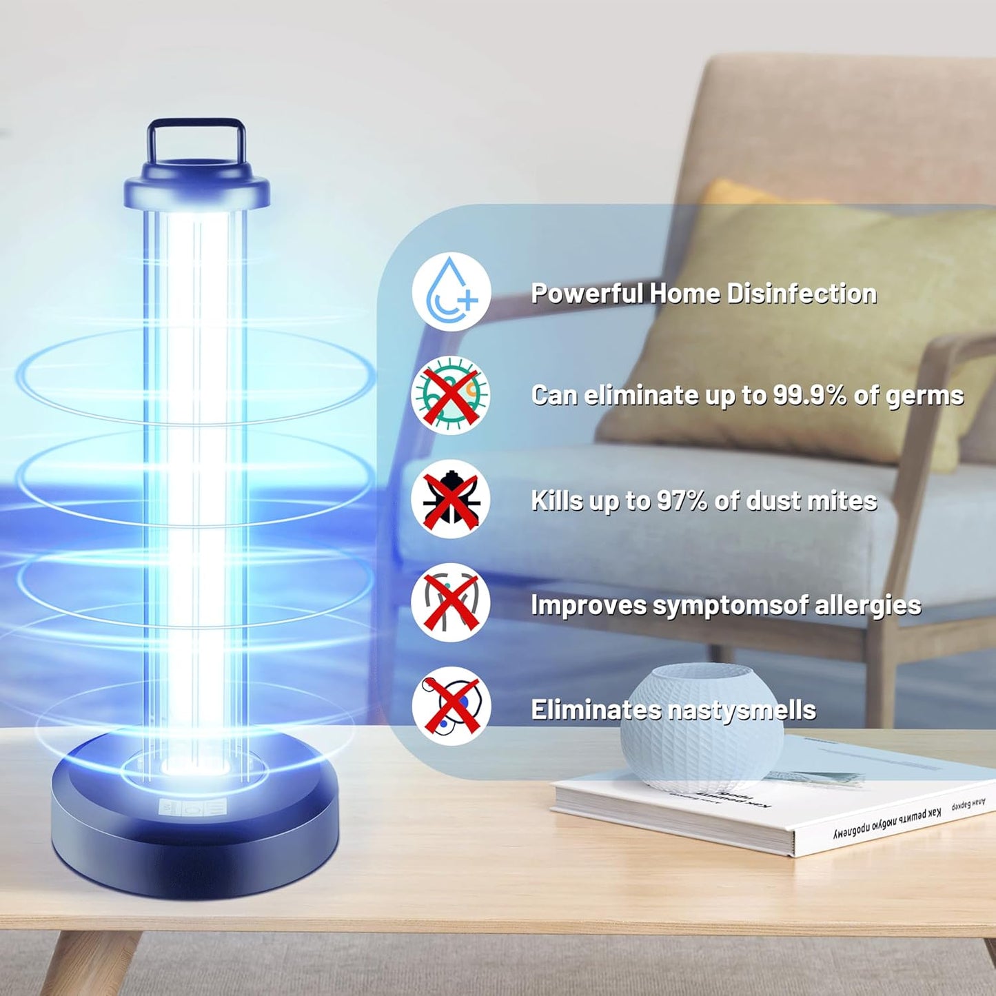 38W UV Sanitizer Light, Portable Ultraviolet Light with 3-Gear Timer and Remote Control, 110V, 99.99% UVC O-Zone Lamp for Home, Office, Hotel, School