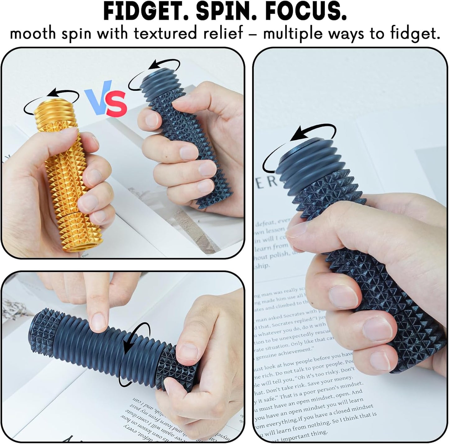 Fidget Roller Adults Teens Sensory Little Stim Gadget for Anxiety Relief Mild Ouchie,Desk Focus Tool Portable Hand Spinner Gifts Idea White Elephant Stocking Christmas(Shimmer Black,Compact Fit)