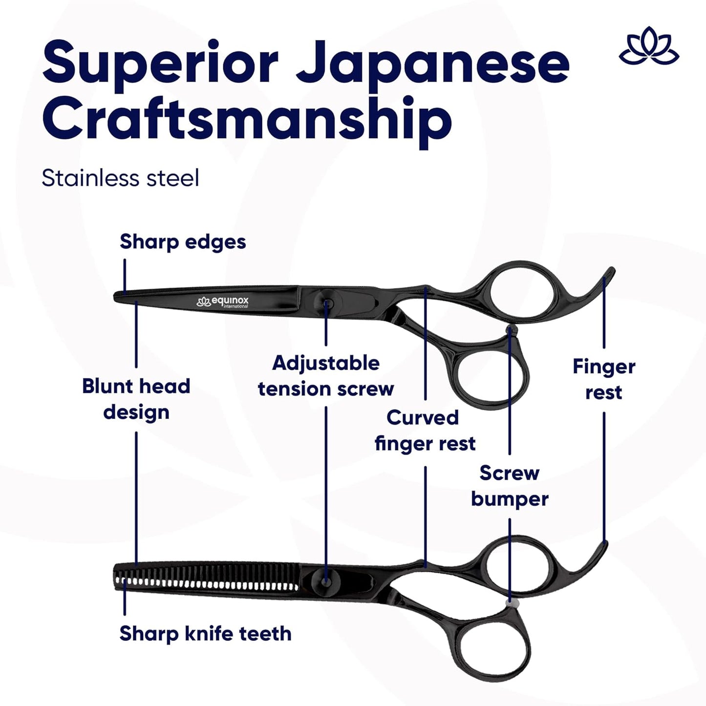 Equinox Professional Scissors Set - Barber & Thinning Shears for Hair Cutting & Grooming, Premium Japanese Stainless Steel, Barber Accessories & Tools