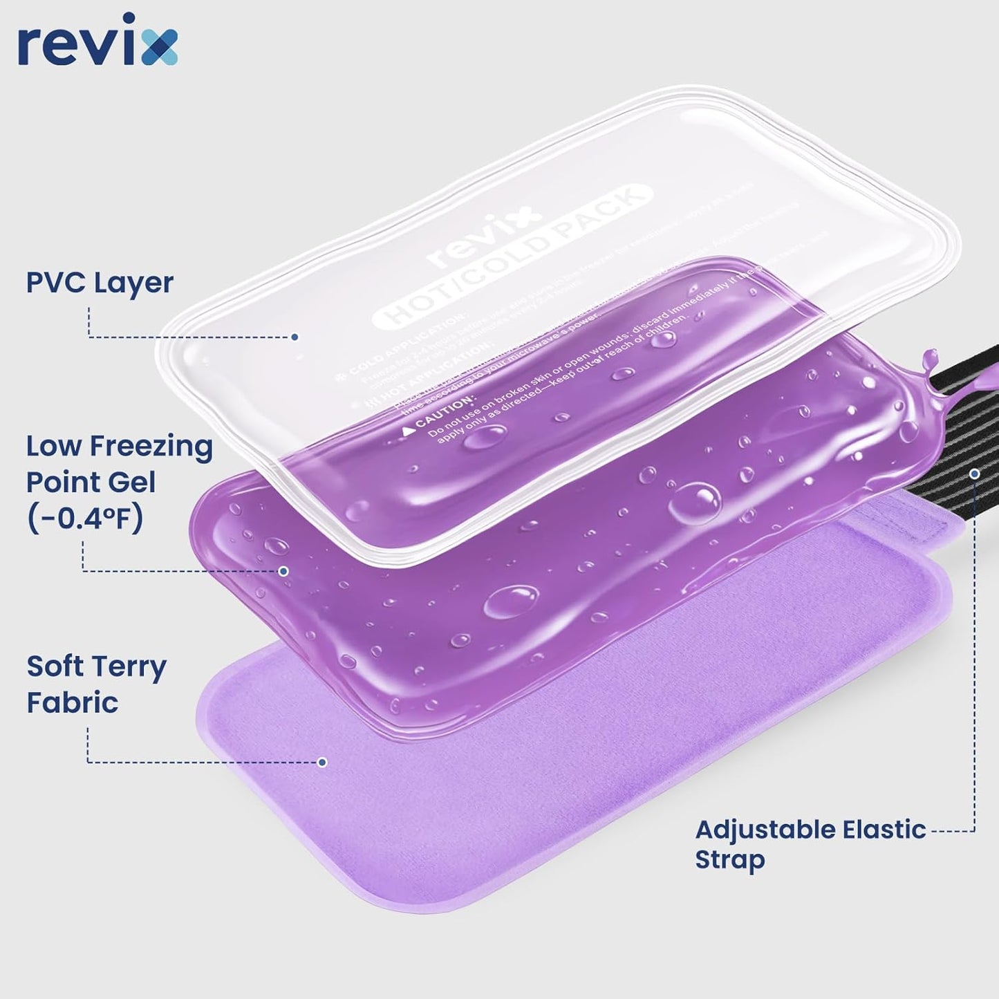 REVIX Large Ice Packs for Injuries, 2 Packs Hot & Cold Gel Ice Packs with PVC Cooling Design & Adjustable Strap, Flexible Therapy on Joints, Muscles, Shoulder, Back and Knee (12" x 6" Purple)