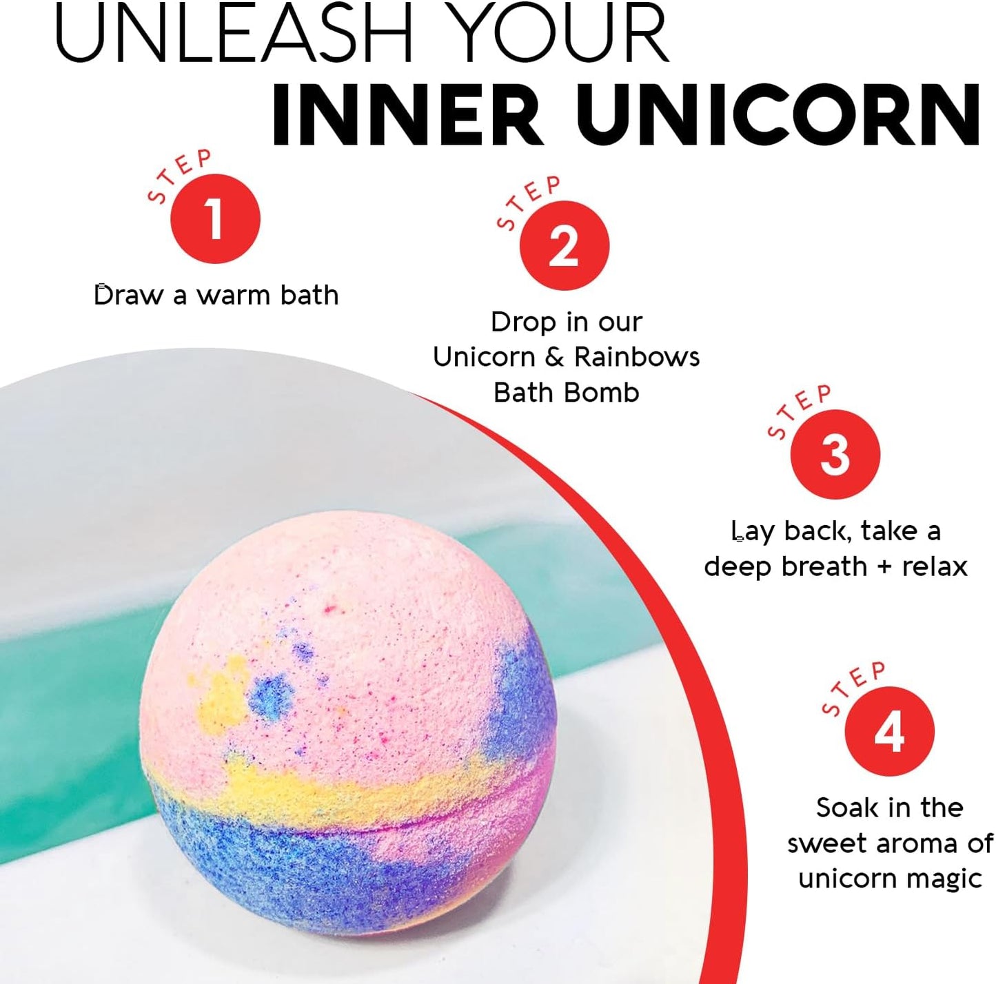 Nature's Beauty Unicorns & Rainbows, Pink Jasmine & Strawberry Scent Bath Bomb for Kids Multi-Pack - Natural, Non-Staining, Fun Bubbly Fizzy Spa Bomb, Made w/Coconut Oil + Witch Hazel, 5.5oz (4 Pack)