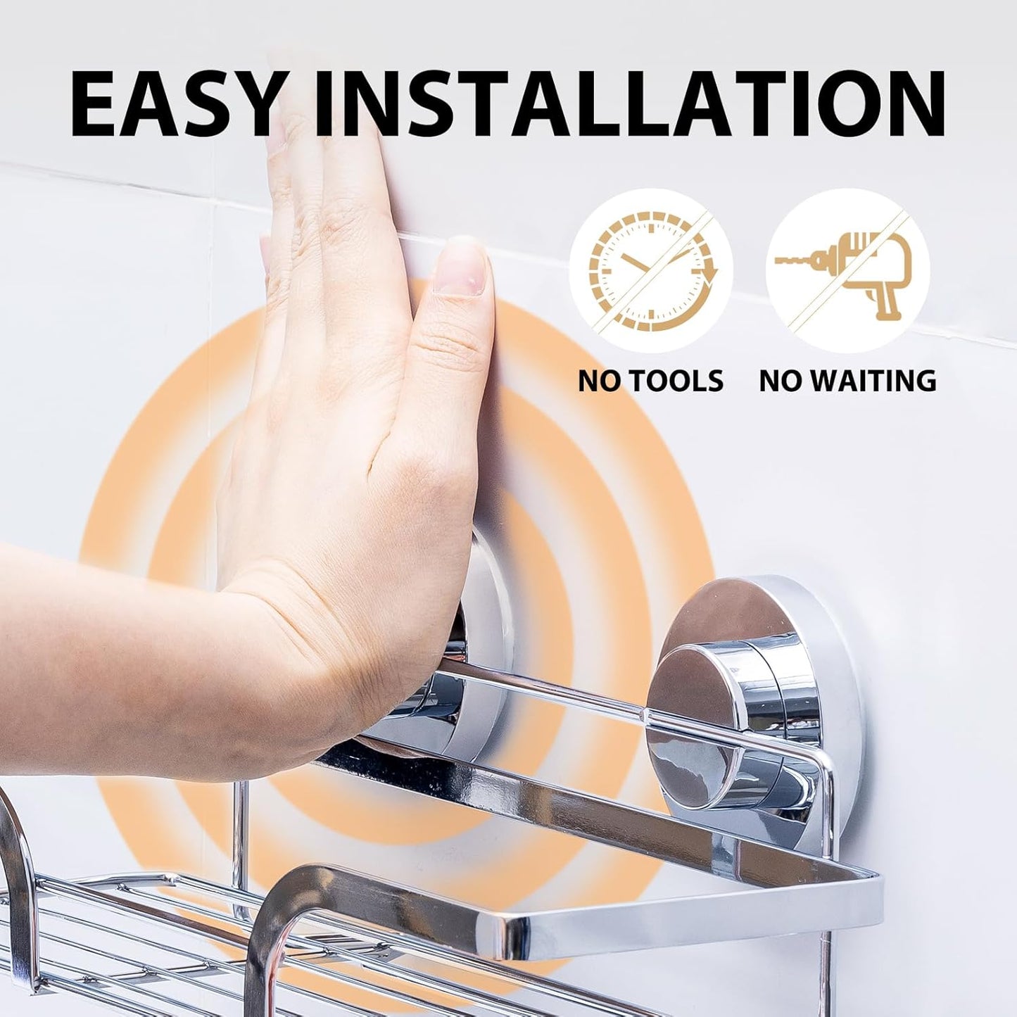 LEVERLOC Shower Caddy Suction Cup 2 Pack, Shower Shelf for Inside, Large Capacity Bathroom Organizers and Storage, Rustproof & Waterproof Metal Bath Basket, No-Drilling, Heavy Duty, Silver