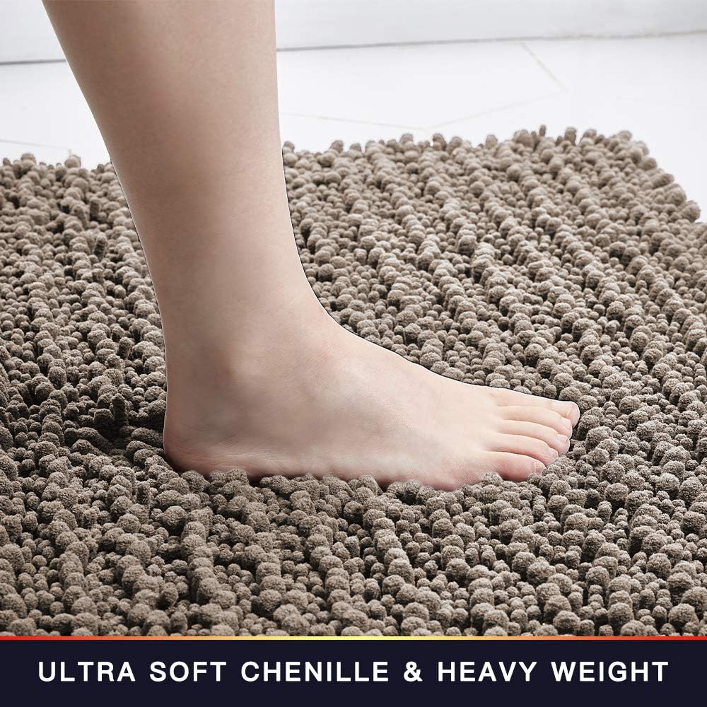 Walensee Bathroom Rug Non Slip Bath Mat (44x24 Inch Taupe) Water Absorbent Super Soft Shaggy Chenille Machine Washable Dry Extra Thick Perfect Absorbant Best Large Plush Carpet for Shower Floor