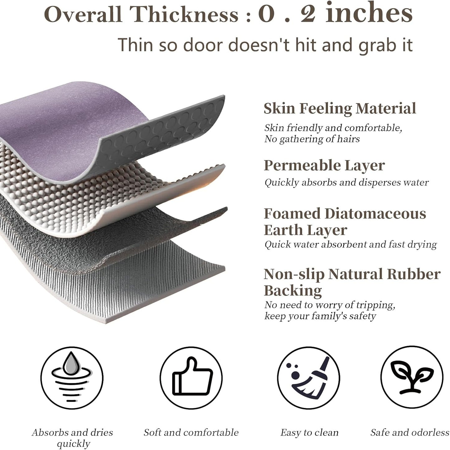 Diatomaceous Earth Bath Mat 17" x 59" Extra Long Bathroom Mat Large Fast Dry Super Absorbent Non-Slip Rubber Backed Shower Mat Bath Rugs Mats for Bathroom Floor, Tub, Shower, Sink, Lavender