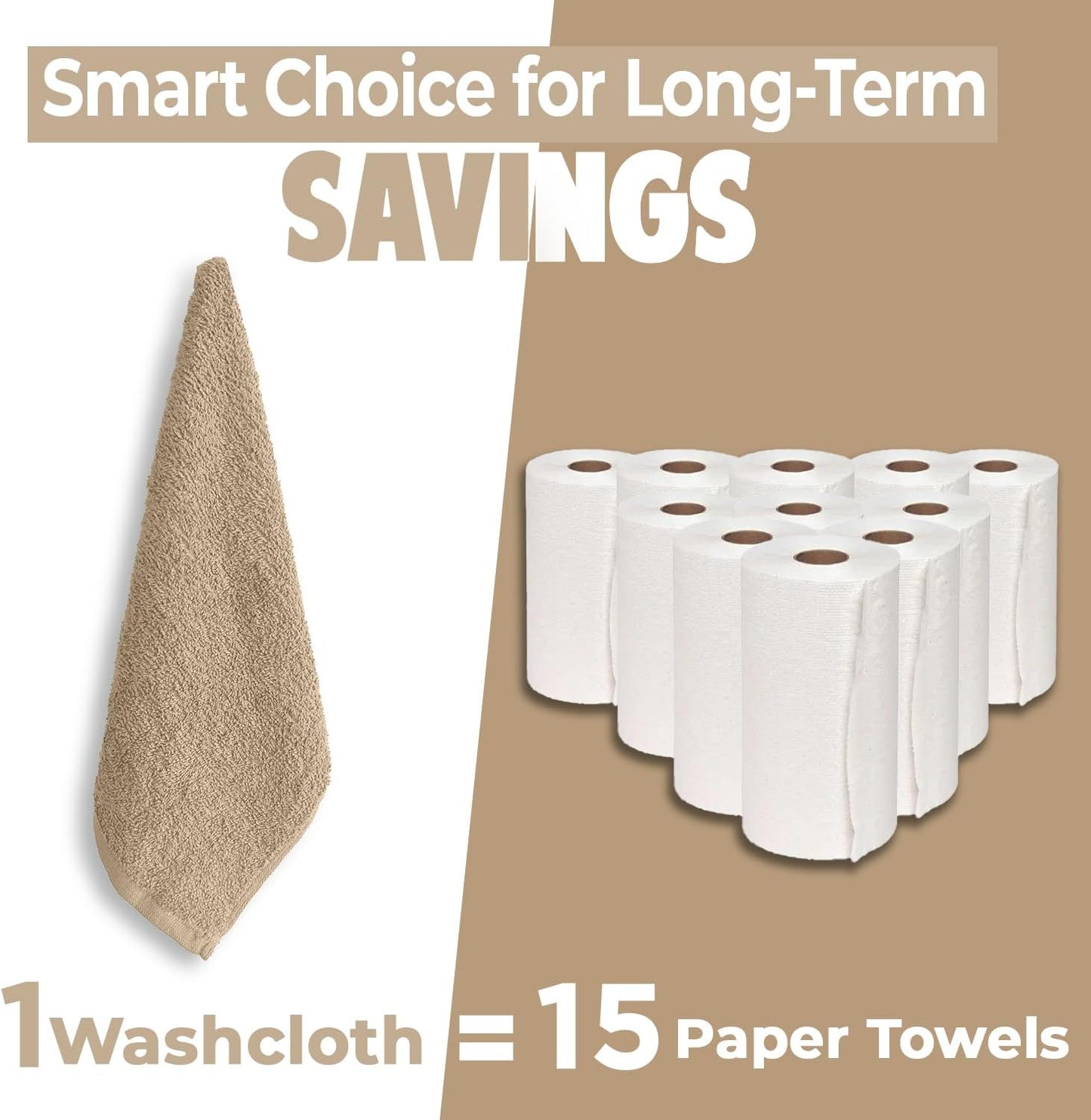 DAN RIVER 100% Cotton Wash Cloths 24 Pack [12x12] Soft & Absorbent Thin washcloths, Gym, Hotels & Spa Perfect for Everyday Use Fingertip Towels, Tan