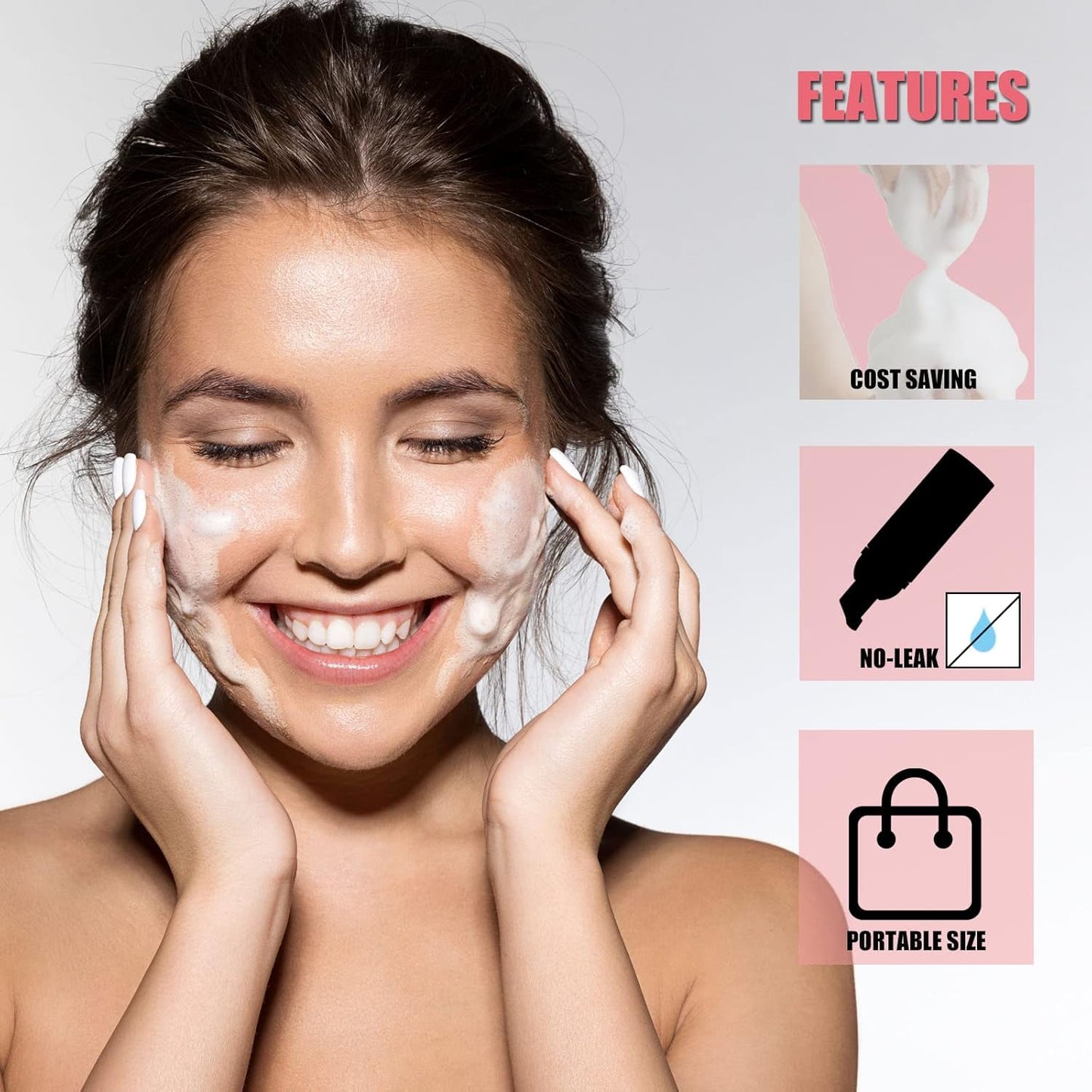 Lil Ray 2 Oz Empty Pink Foam Pump Bottle, Travel Foamer Soap Dispenser for Lash Shampoo, Hand Soap, Foaming Cleaner(Pink Pump, 12 PCS)