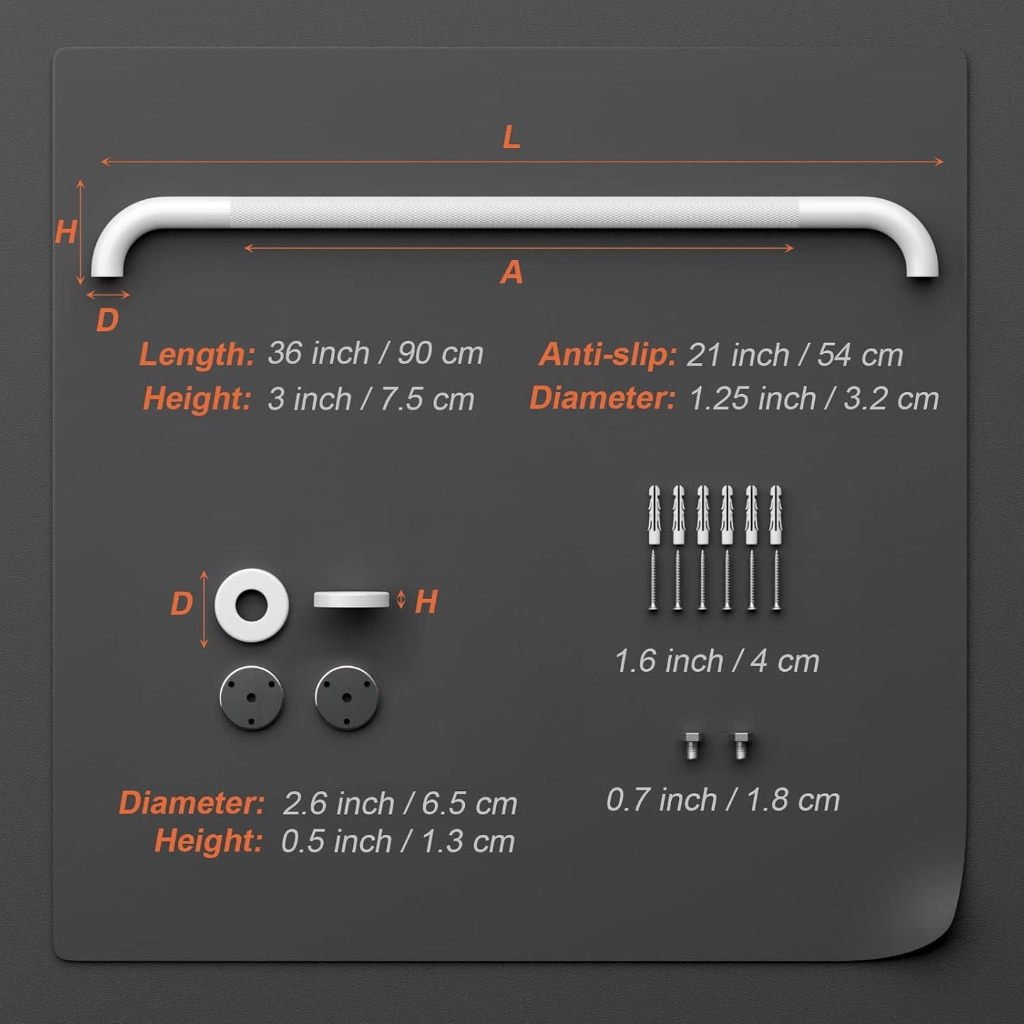 2 Pack 36 Inch White Shower Grab Bars w/Anti-Slip knurled Grip, iMomwee Stainless Steel Wall Mount Bathroom Safety Balance Handrail, Handicap Elderly Senior Assist Textured Grab Bar Handle