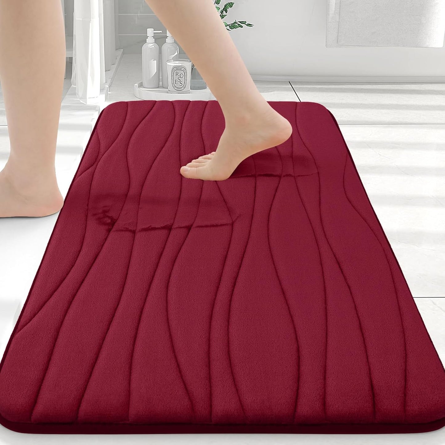 Buganda Memory Foam Bathroom Rug Mat 30x20, Extra Soft and Absorbent Bath Mats, Non-Slip and Machine Washable Bath Rugs for Bathroom Floor,Tub and Shower, Burgundy