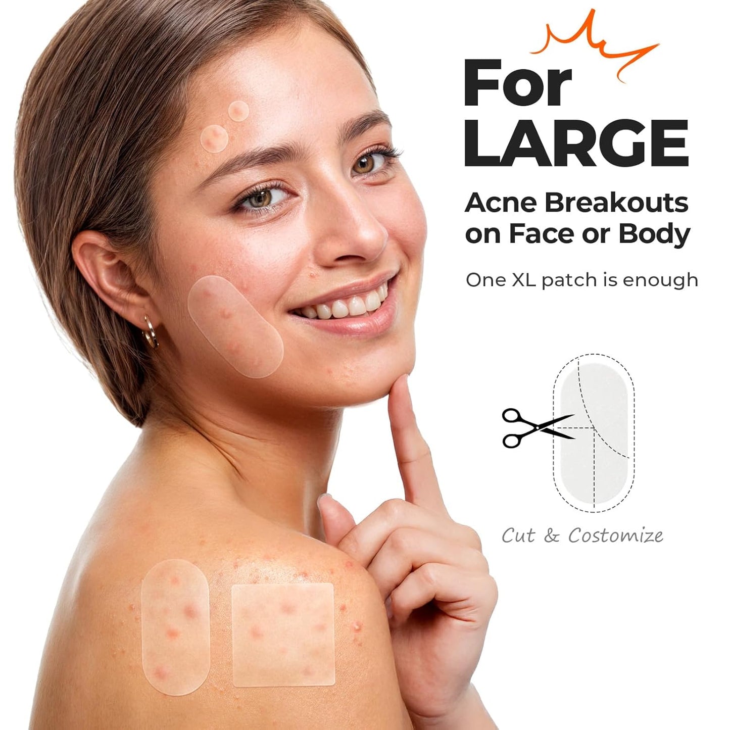 TKTK Large Pimple Patches for Face, 60 x 30 mm XL Acne Patches, Big Hydrocolloid Bandages for Body, Back, Forehead, Chin, Neck Blemish Zit Breakouts (Oval, Square, Dot 5 Sizes 265 Count)