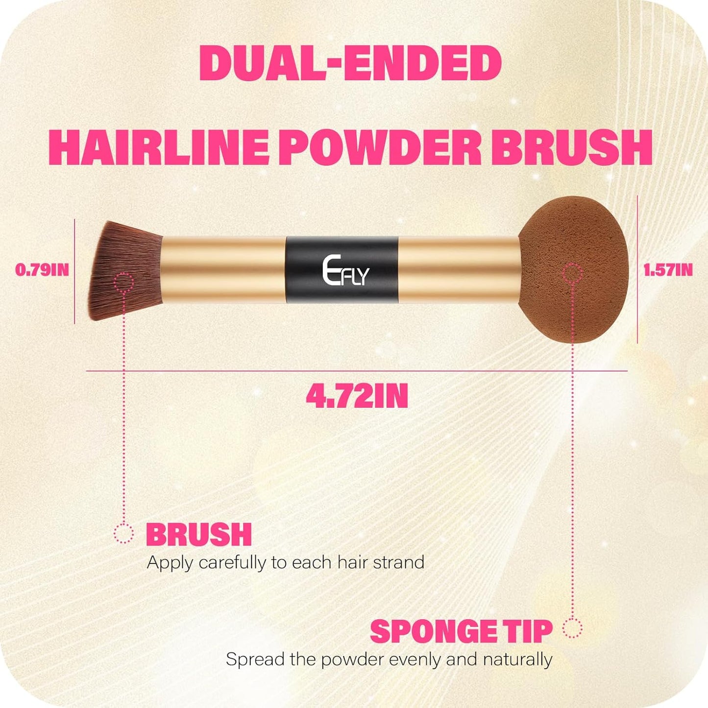 Dual-Ended Hair Makeup Brush - Precision Hairline Powder Brush With Sponge Tip For Seamless Blending - Root Touch Up & Hair Contour - Brown, 4.7 inch