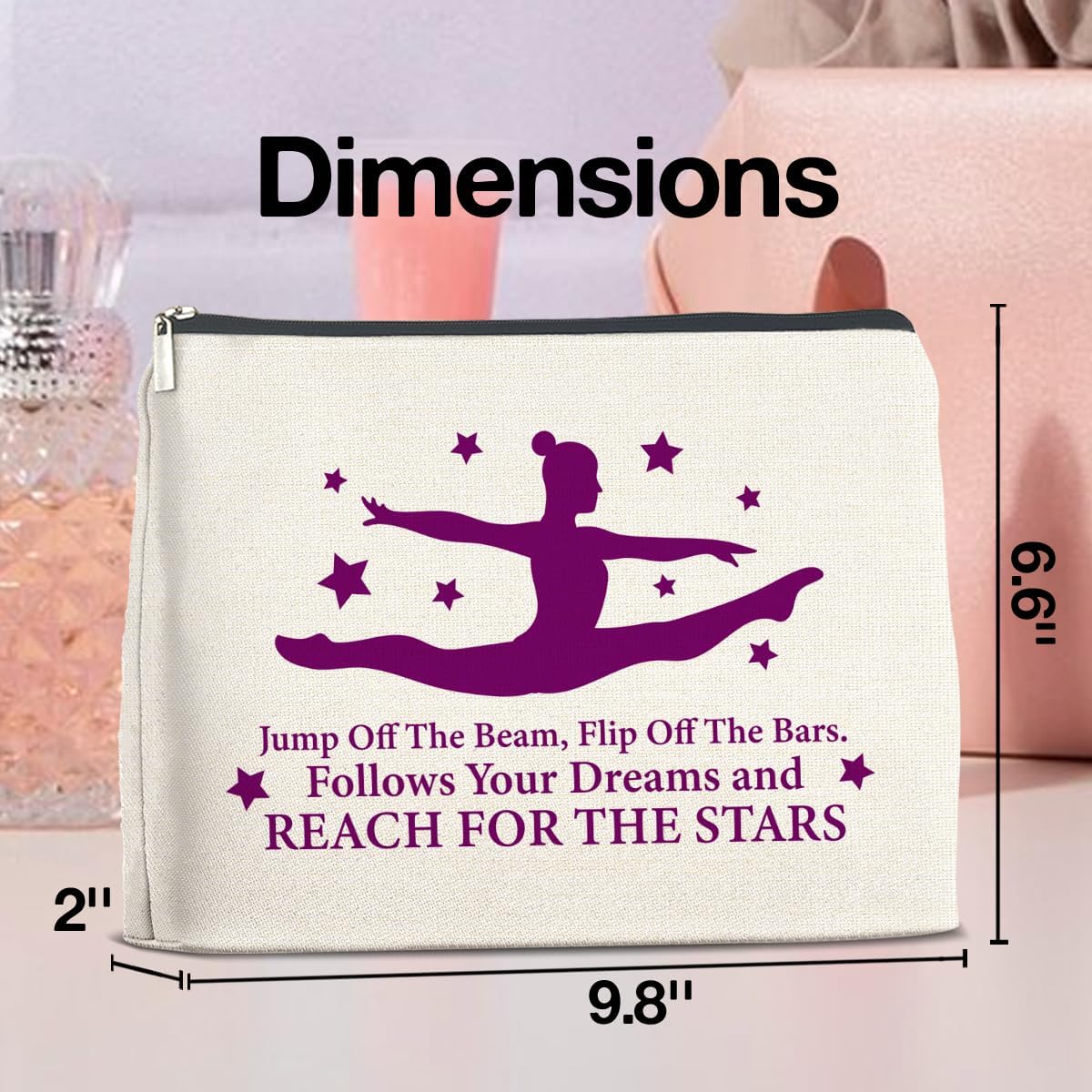 Inspirational Gymnastics Makeup Bag Gift, Gymnast Gifts Cosmetic Bag Zipper Makeup Pouch