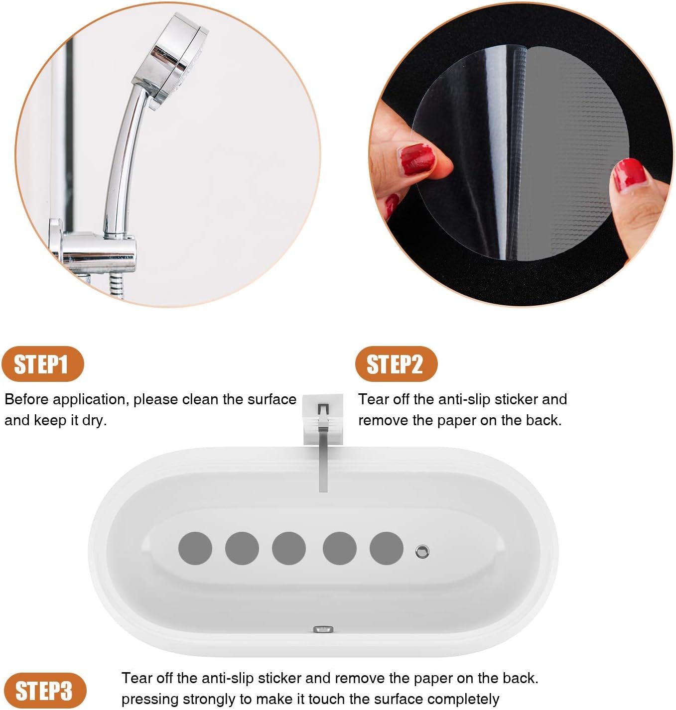 36PCS Bathtub Stickers Non-Slip, Safety Shower Treads Adhesive Appliques with Premium Scraper (Grey)