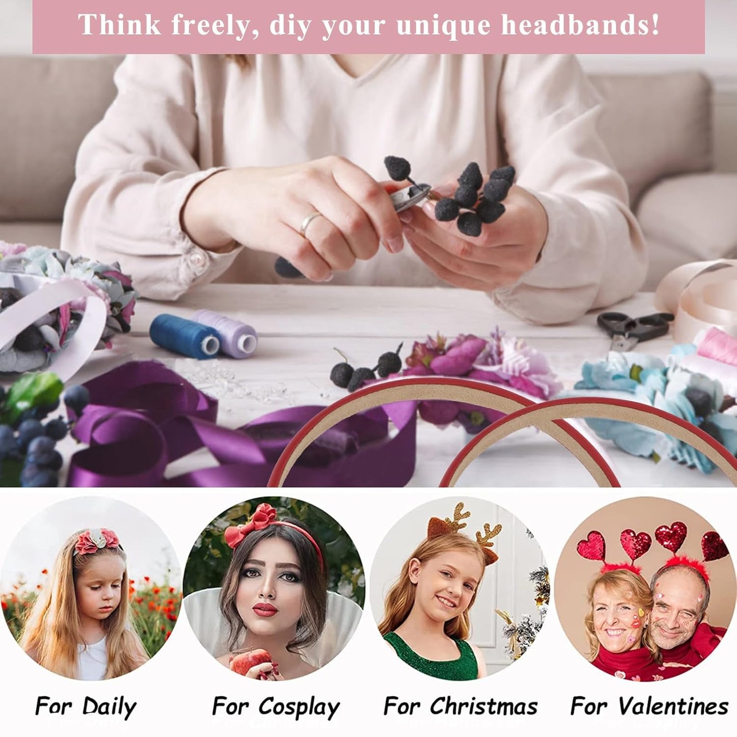 Wecoe Red Narrow Satin Headbands, 10pcs Non Slip Fashion Hair Bands for Women & Girls' Hair - Holiday & DIY Costume Accessories