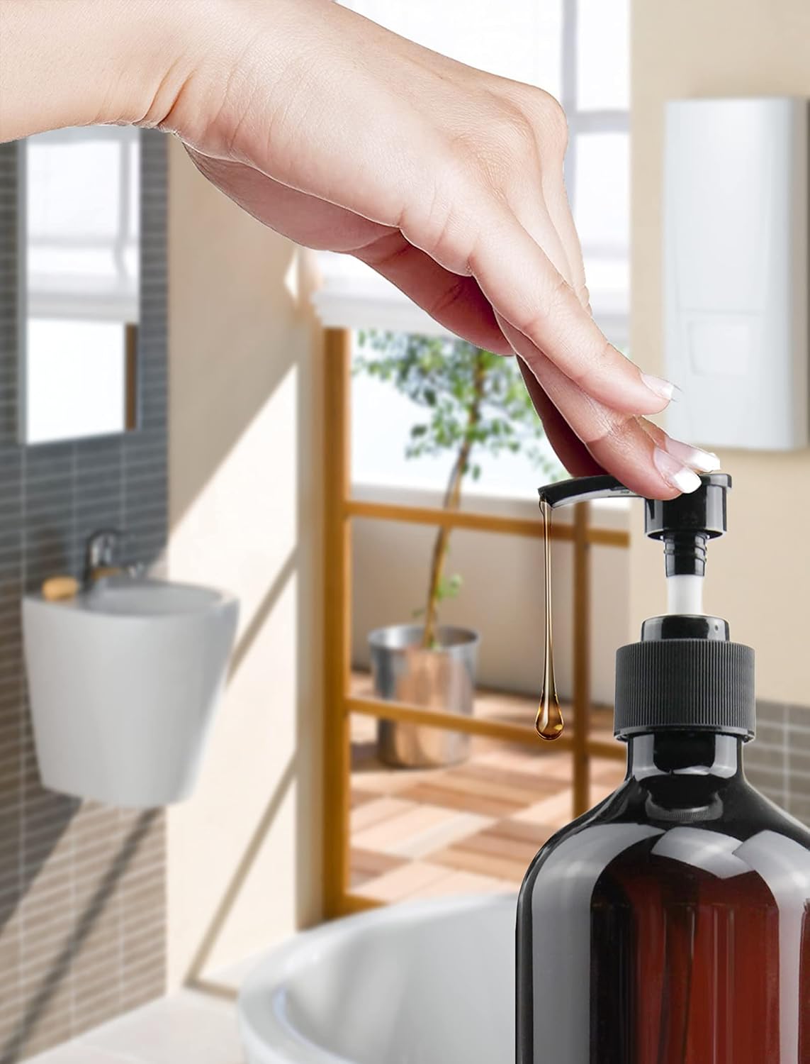 Empty Plastic Bottles with Pump Dispenser and 6pcs Labels Included, Refillable Travel Containers for Hand sanitizer Shampoo Lotion, etc - No BPA/Paraben, 500ml/16.9oz (6 Pack)