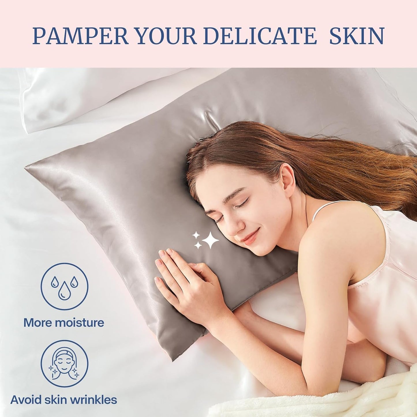 BEDELITE Satin Pillowcase for Hair and Skin, Super Soft and Cooling Similar to Silk Pillow Cases 2 Pack with Envelope Closure, Gift for Women Men(20"x26" Standard Size, Rose Taupe)