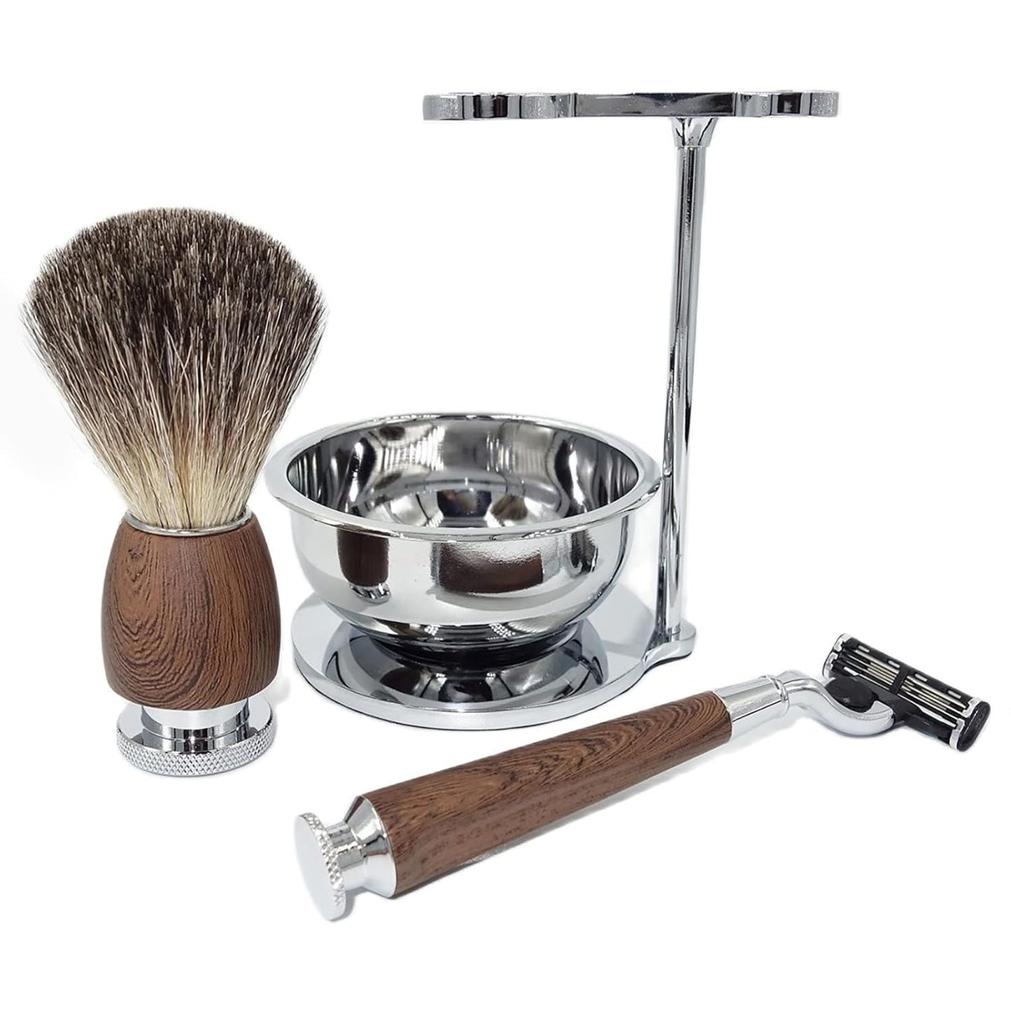 Deluxe Men Shaving Kit Includes Pure Badger Hair Shaving Brush and Bowl Kit,Compatible with Mach 3 Triple Blade 3-Layer Intimate Razor,Clean Shave Birthday Christmas Original Shaving Set