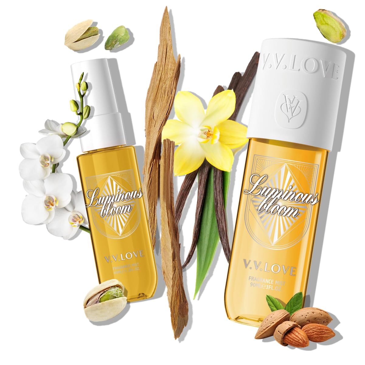 Hongsheng 2 PCS Women's Body Mist and Hair Fragrance Travel Set, 3 Fl Oz + 1.3 Fl Oz Spray, Sweet Scented Perfume Gift Set for Women (Pistachio, Almond)