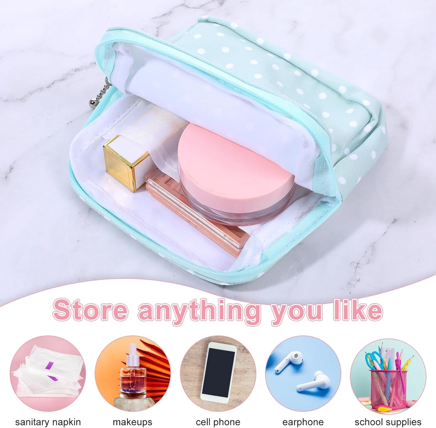 3PCS Pad Pouch for Women Period Bag Zippered Sanitary Storage Bag for Tampons, Pads, Menstrual Cup & Disc, Portable Feminine Hygiene Organizer, Tampon Holder 5.12 x 5.12 Inch Travel Pouch