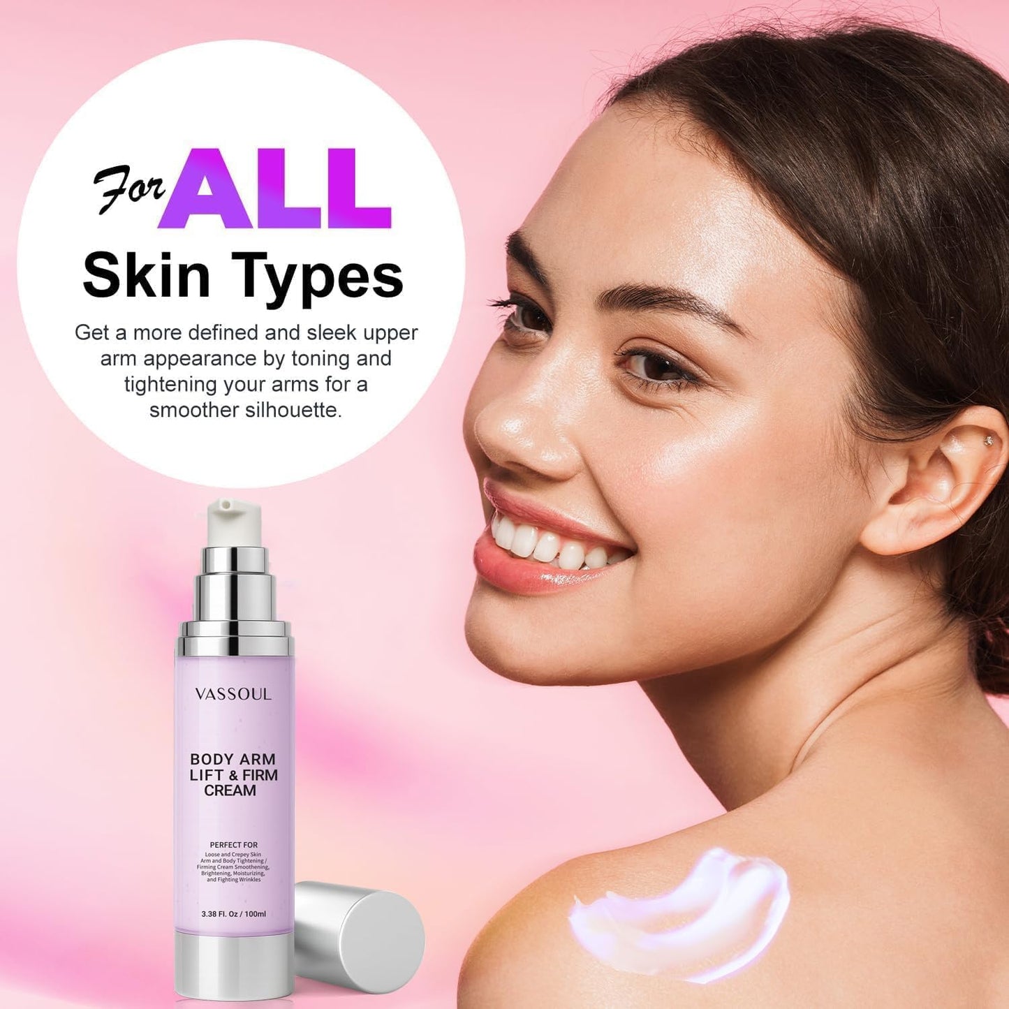 VASSOUL Lift and Firm Arm Cream : Skin Tightening Cream for Body - Firms Loose Skin, Reduces Cellulite on Arms, Thighs & Butt – 100ML