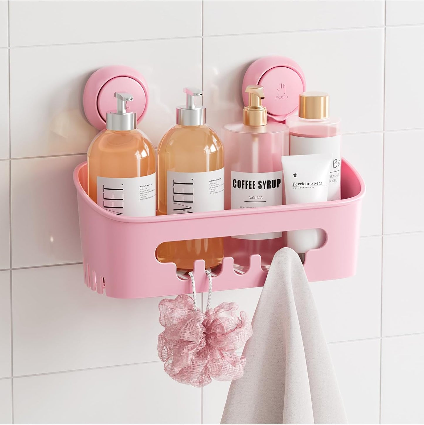 TAILI Shower Caddy Suction Cup, Heavy Duty Bathroom Organizer, Removable Shelves for Inside Shower, Shampoo, Waterproof Suction Plastic Storage for Bathroom Accessories Holder, Pink