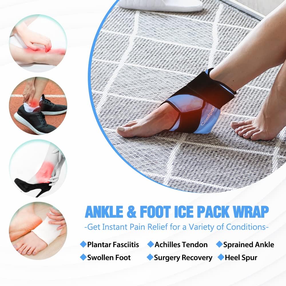 Ankle Ice Pack Wrap for Swelling, Heel Ice Pack for Pain Relief, Hot Cold Therapy Cold Pack for Plantar Fasciitis, Achilles Tendonitis, Ankle Sprain, Foot Pain, 2Packs