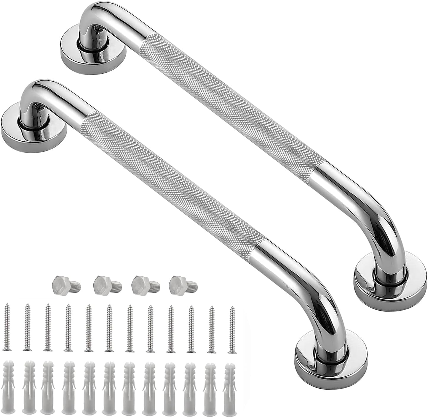 Grab Bars for Bathroom 16 Inch Silver Stainless Steel Rhombus Shower Grab Bar Anti Slip Home Care Bath Handrail Safety Hand Rail Support for Showers Seniors Elderly Assist Handicap Bath Handle 2 Pack