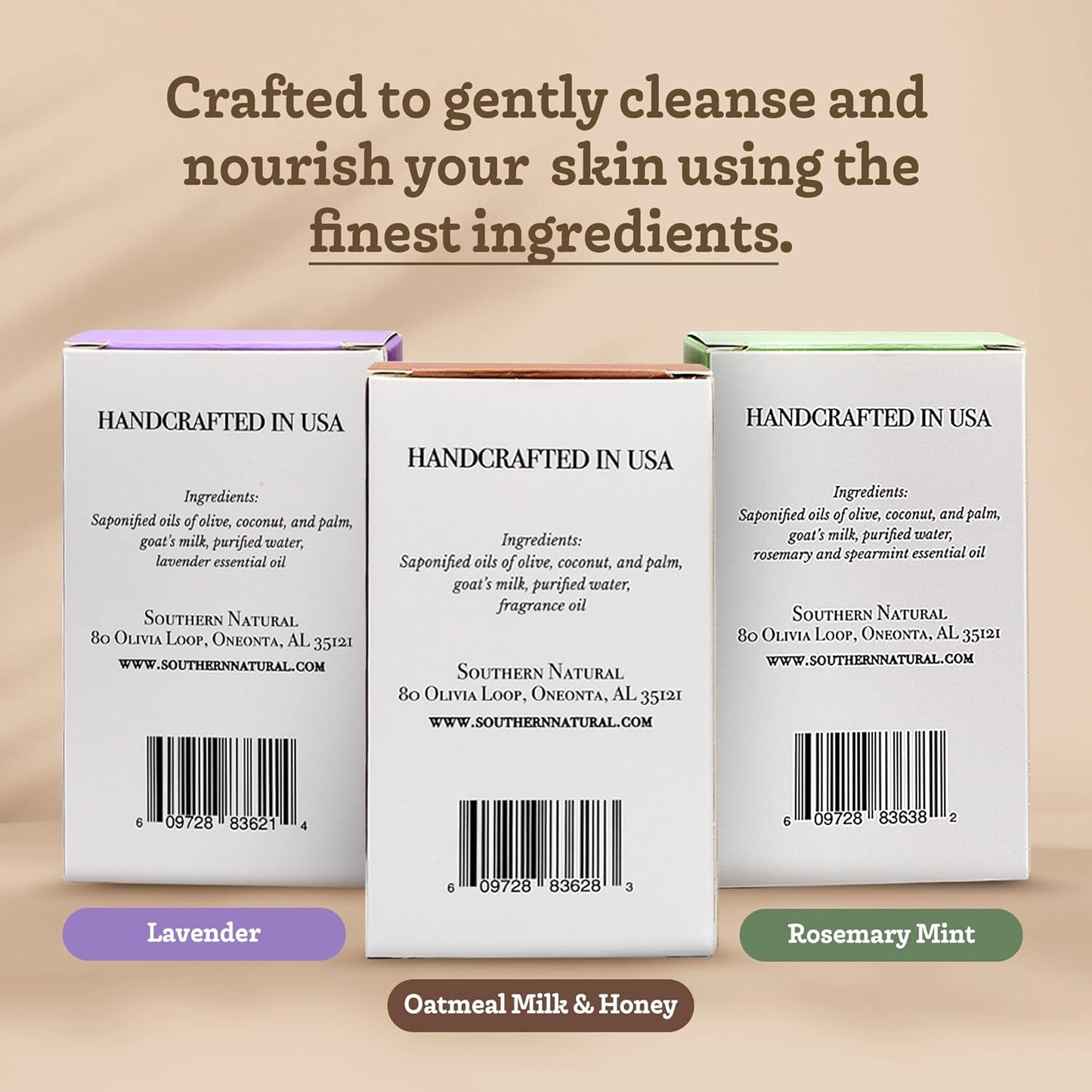 Southern Natural Goat Milk Soap Bar – Lavender, Oatmeal Milk & Honey, Rosemary Mint – Handmade for Dry and Sensitive Skin– Face & Body Wash for Men, Women, Kids, Baby – 3 pack (4-4.5 oz)