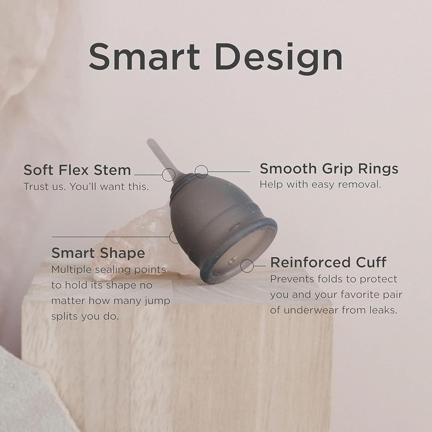 Saalt Soft Menstrual Cup – Reusable Period Cup – Made for Comfortable, Leak-Free Protection Up to 12 Hours – BPA & Latex Free – Includes Cup & Carry Bag (Regular, Grey)