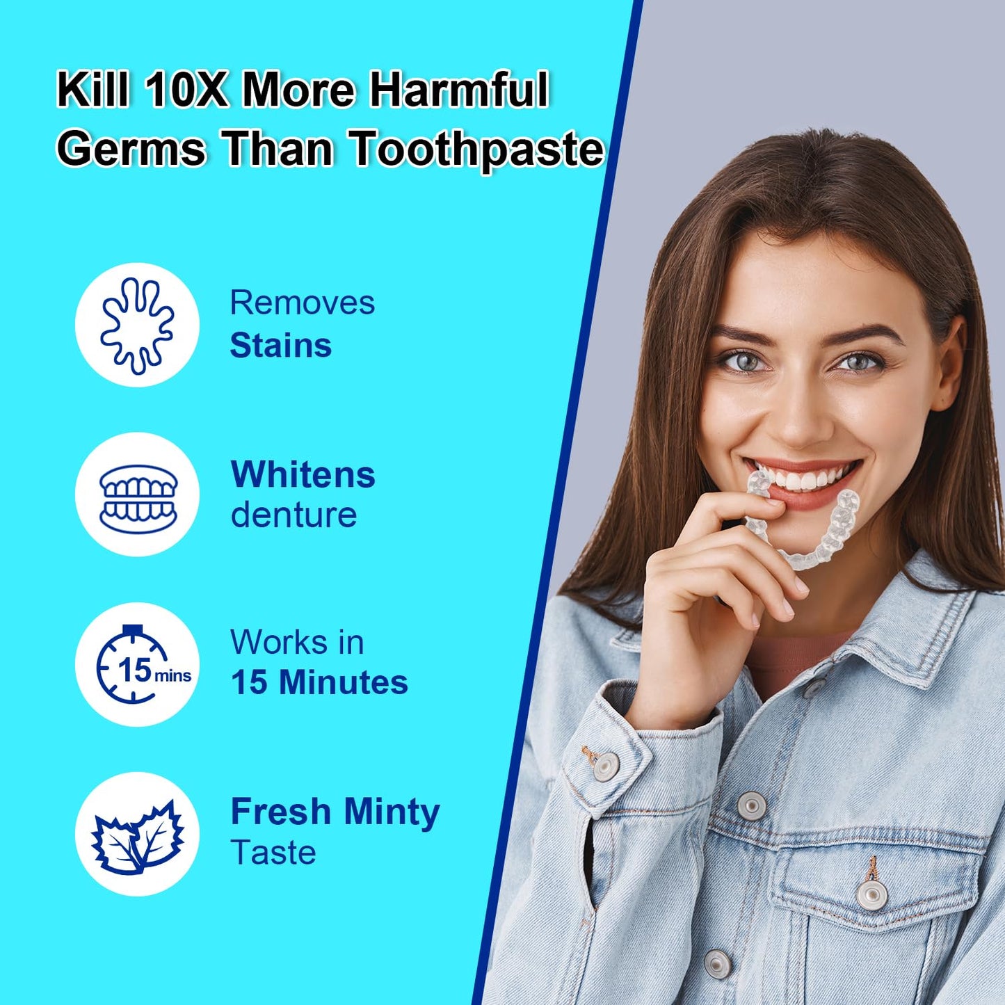 MySmile Retainer Cleaner with 120 Denture Cleaning Tablets, Quickly Remove Odors, Discoloration Stains & Plaque from Aligner, Mouth Guard, Night Guard and More Dental Appliances (Mint Flavor)