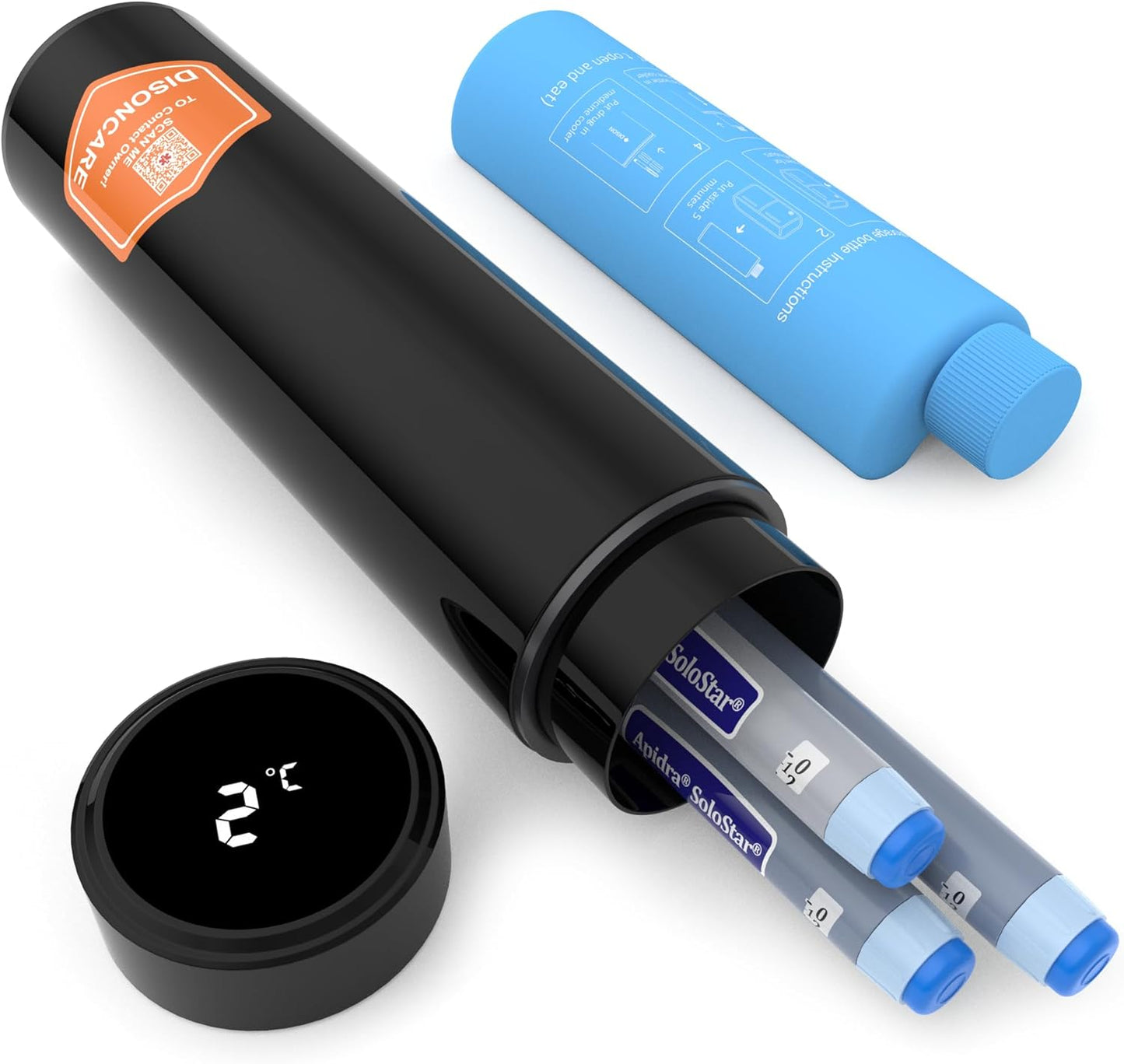 DISONCARE 60H 4 Pen Insulin cooler travel case Temp Display Medication Cooler For Medicine Travel TSA Approved Ice Pack Diabetic Medical Cooler Diabetes Bag EpiPen with QR Medical Tag