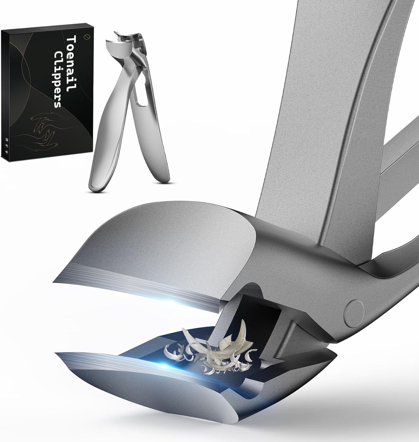 FERYES Angled Head Long Handled Toenail Clipper for Seniors - Large Wide Jaw Nail Clipper with Catcher for Thick Nails - Easier Trimming, Ergonomic Design