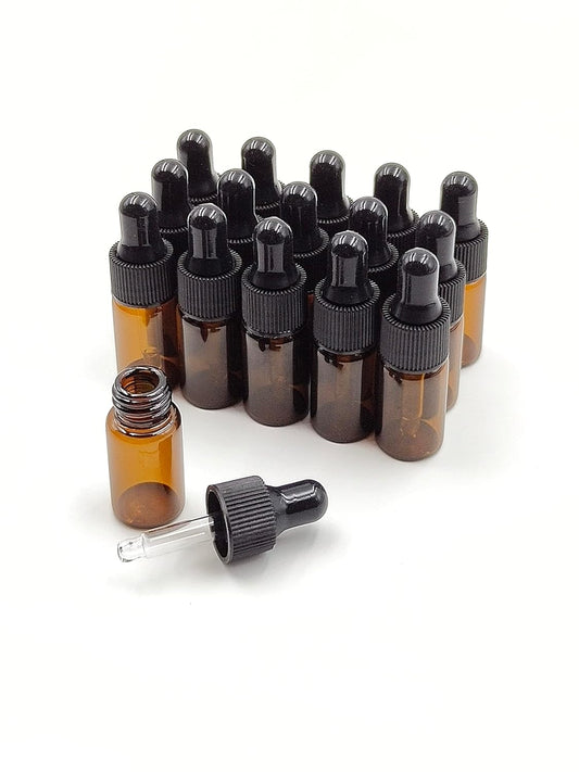 15Packs 3ml Tiny Amber Glass Mini Dropper Bottles for Essential Oils, Cosmetics, and Liquid Small Empty Travel Sample Vials with Dropper and Black Caps