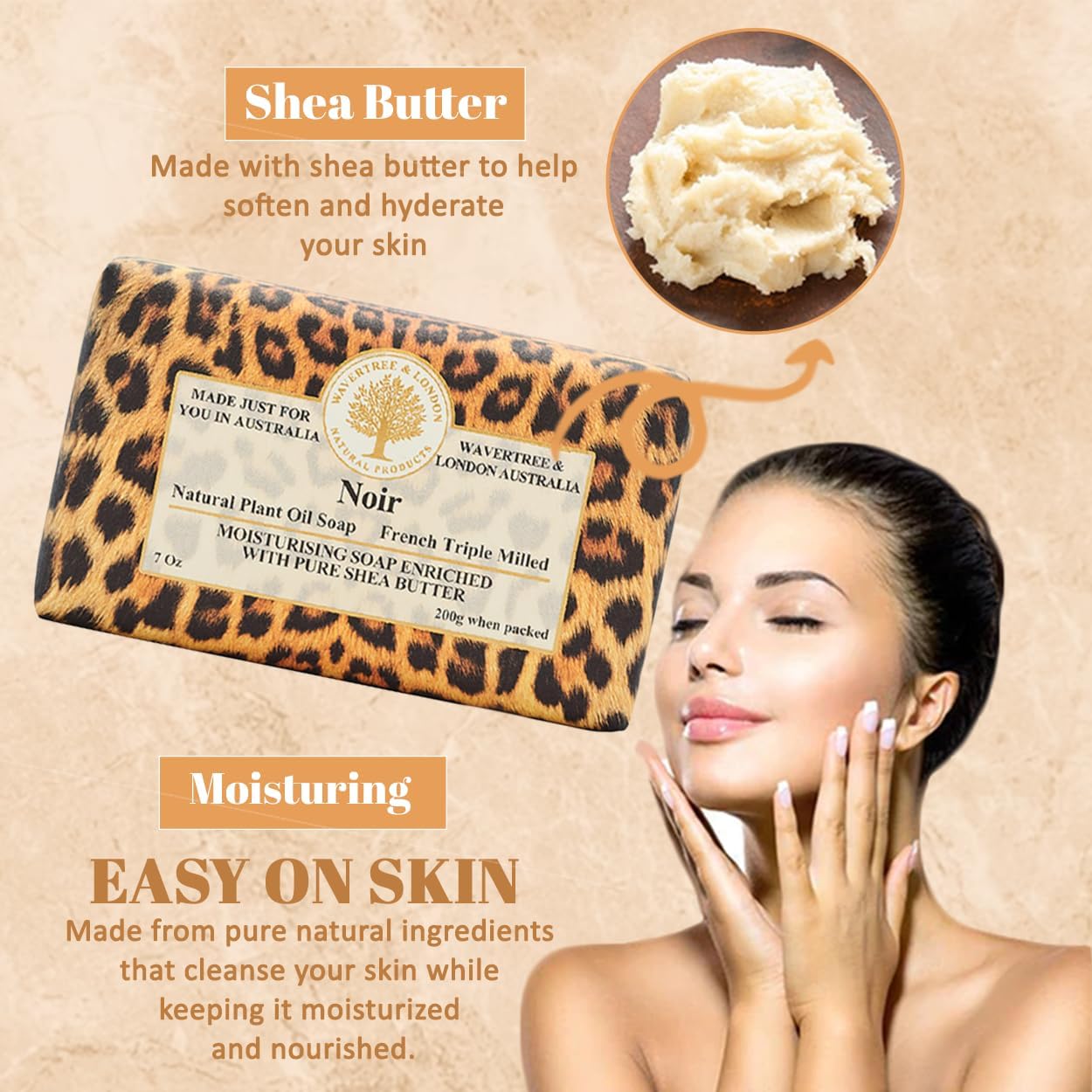 Wavertree & London Noir Scented Natural Soap Bar, 7oz Moisturizing French Triple Milled Soap Bar for Women & Men