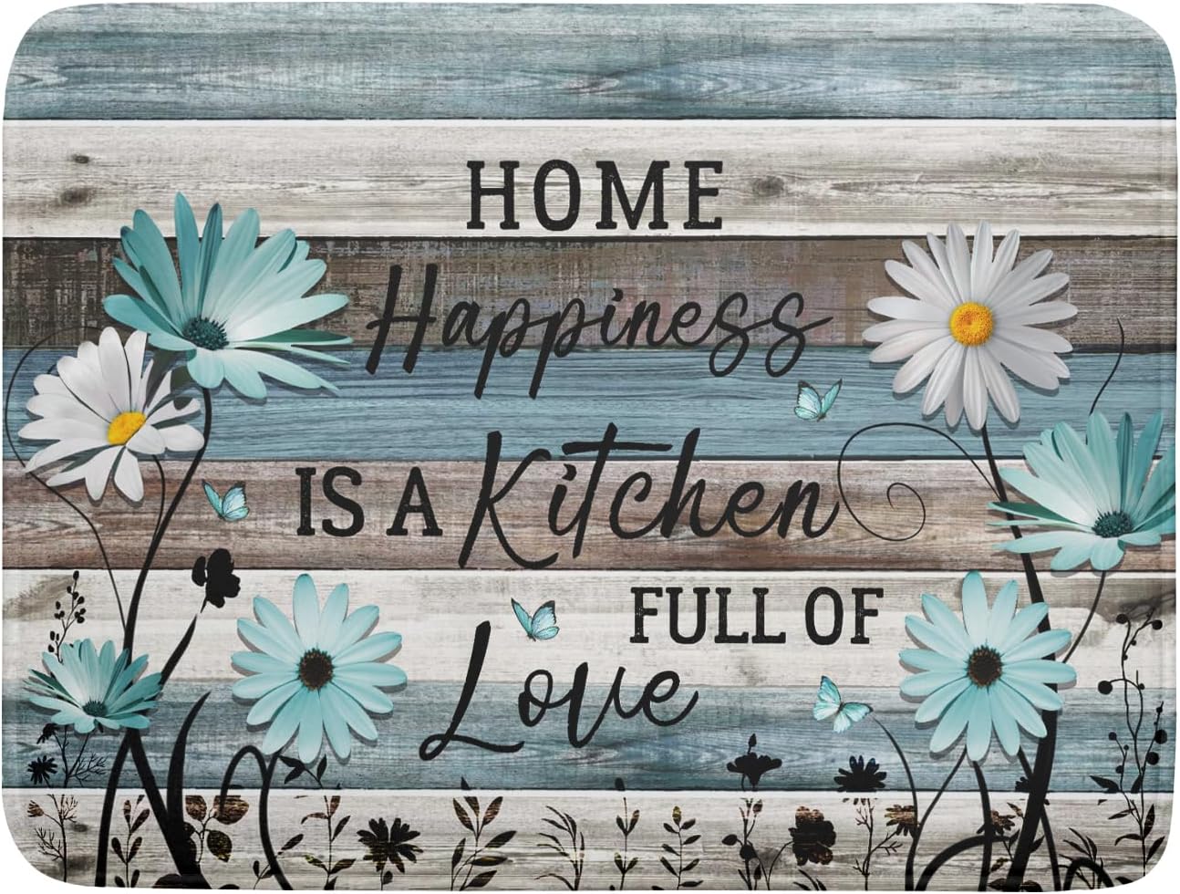 Daisy Floral Dish Drying Mat 18x24 Inches Rustic Wood Microfiber Absorbent Reversible Dish Draining Pad Fast Dry Kitchen Accessories