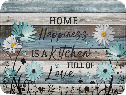 Daisy Floral Dish Drying Mat 18x24 Inches Rustic Wood Microfiber Absorbent Reversible Dish Draining Pad Fast Dry Kitchen Accessories