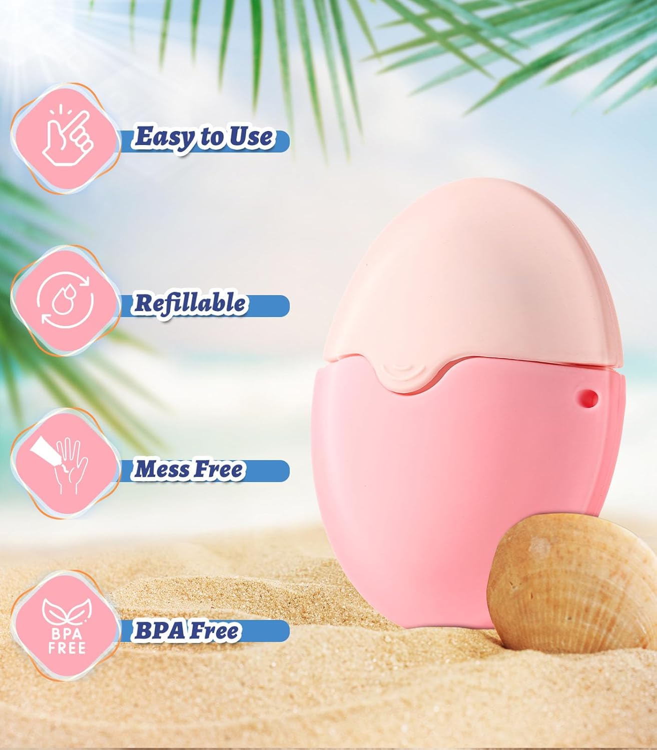 Sunscreen Applicator for Kids & Families with Roller Ball & Soft Sponge - Refillable, Spill-Proof, Travel Size (1.85 oz) - Easy Sunscreen Roll-On for Children, No Mess Baby Sun Lotion Brush