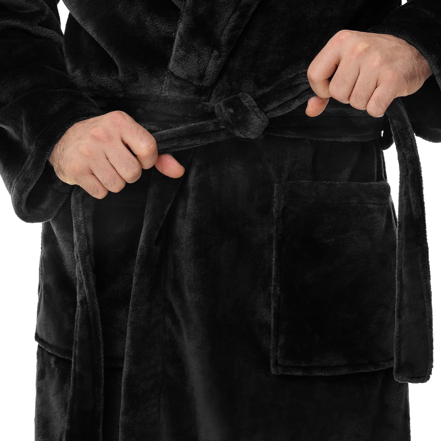 Yurhap Mens Fleece Robe, Soft Plush Robe for Men, Fluffy Bathrobe with Belt & 2 Pockets