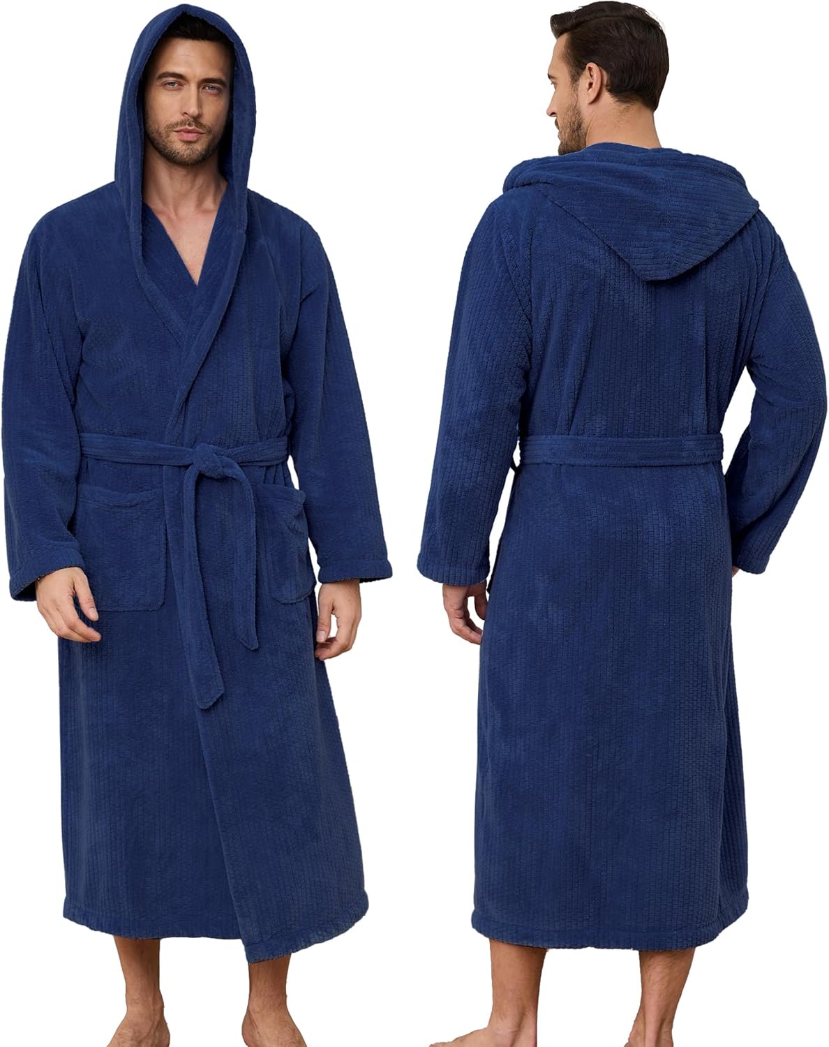 Men's Bathrobes with Hood, Soft Long Towel Robe for Men - Super Absorbent Quick Dry yet Warm