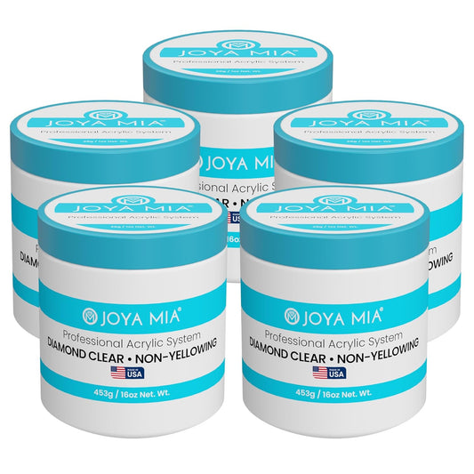 Joya Mia Acrylic Powder for Nails, MMA-Free, Super Adhesion Professional Powder for Flawless & Long-Lasting Nail Enhancements, Easy Application, Vibrant & Stunning Colors - Diamond Clear, 5 lbs