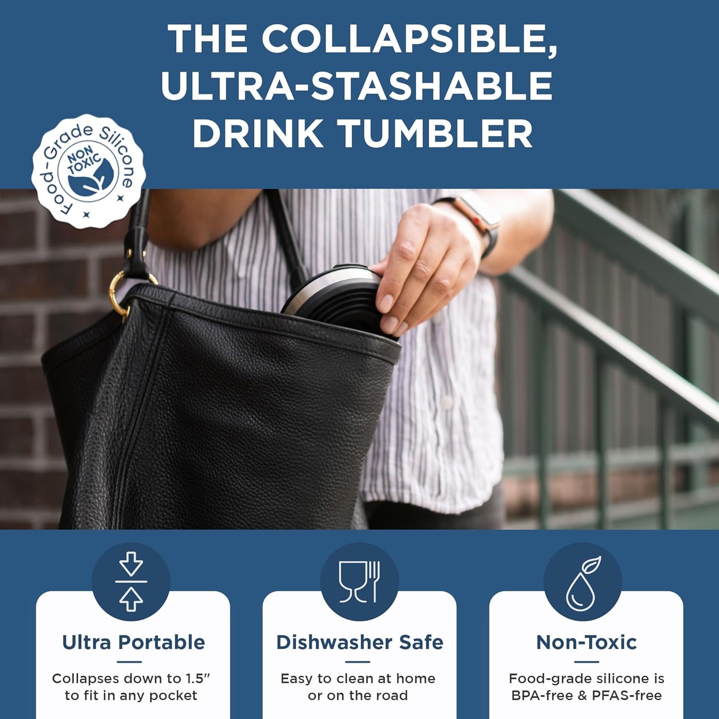 HYDAWAY 16oz Collapsible Tumbler - BPA-Free, Reusable Silicone Cup with Lid & Insulating Sleeve - Perfect for Coffee, Travel, and Everyday Use