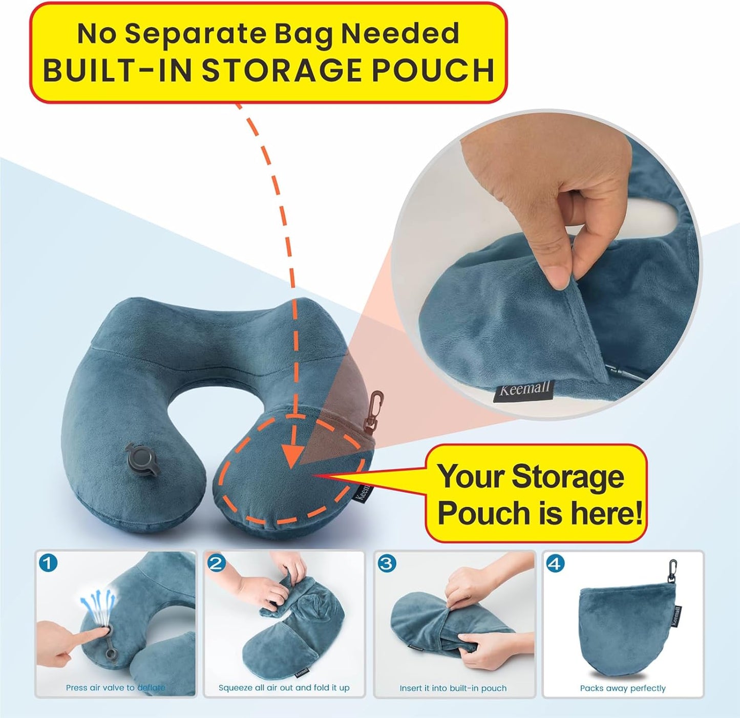 2Pack Inflatable Travel Neck Pillow for Airplane Sleeping, Adjustable Blow Up Neck Support Air Pillow Traveling on Plane Long Flights Washable