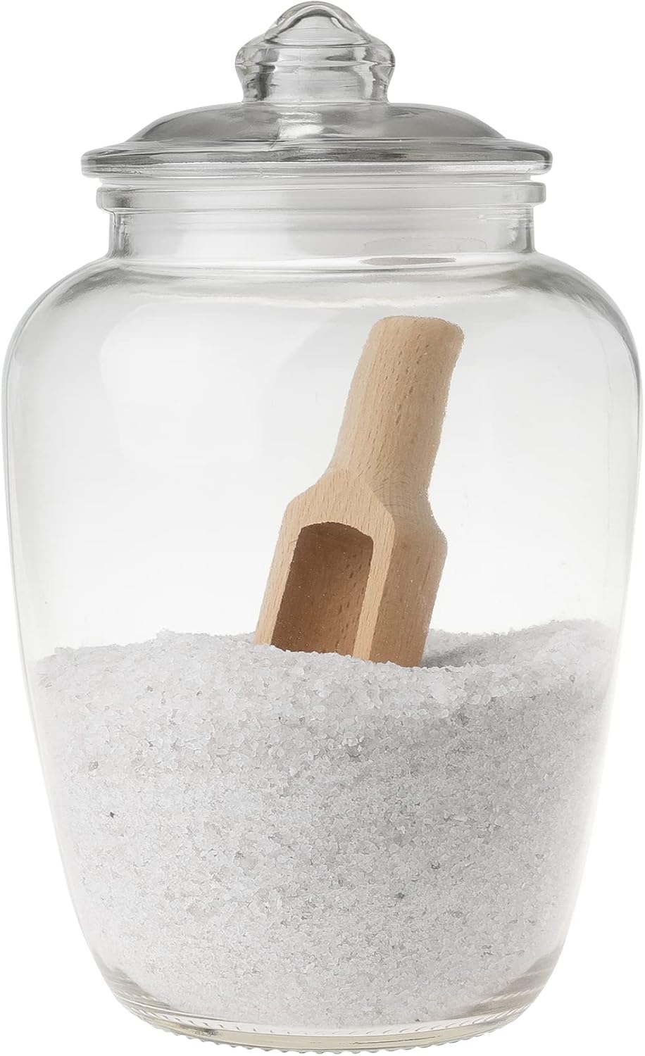 Glass Jar with Wooden Scoop for Bath Salt, Container With Airtight Lid Holds 74 oz of Bath Salt Epsom Salt, Laundry, Flour Multi Use
