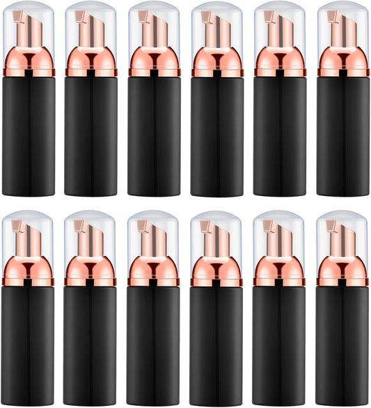 Lil Ray 2 Oz Empty Black Foam Pump Bottle, Foamer Soap Dispenser for Lash Shampoo, Hand Soap, Foaming Cleaner(Rose Gold Pump, 12 PCS)